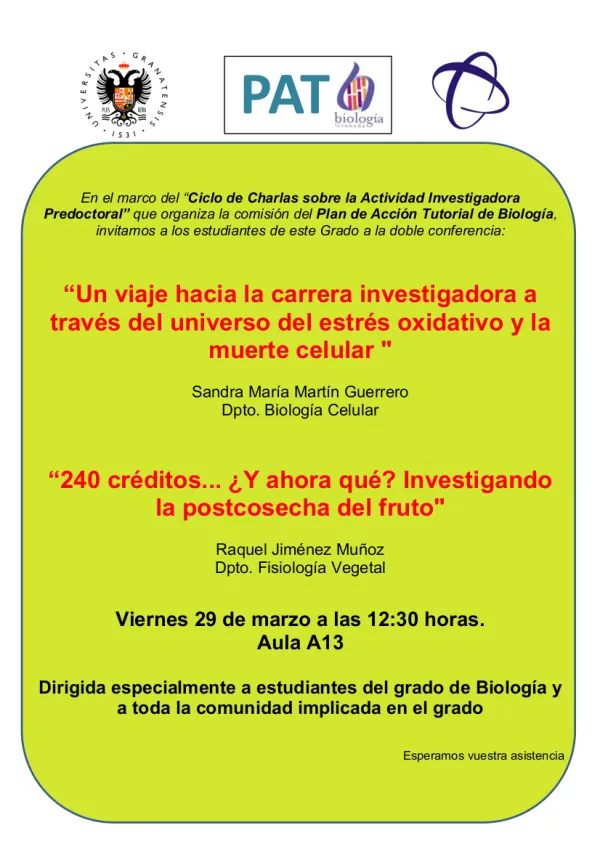 Ciclo de Charlas sobre la Actividad Investigadora Predoctoral en Biología