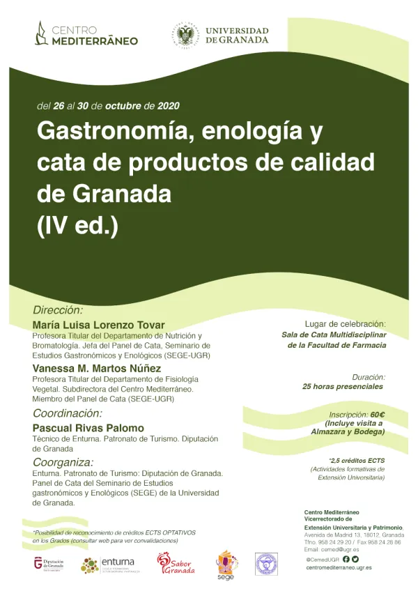 Curso: Gastronomía, enología y cata de productos de calidad de Granada (IV ed.)