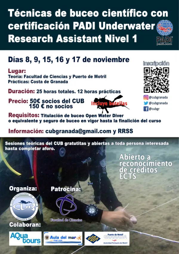 II Curso Técnicas de buceo científico con certificación PADI Underwater Research Assistant Nivel 1