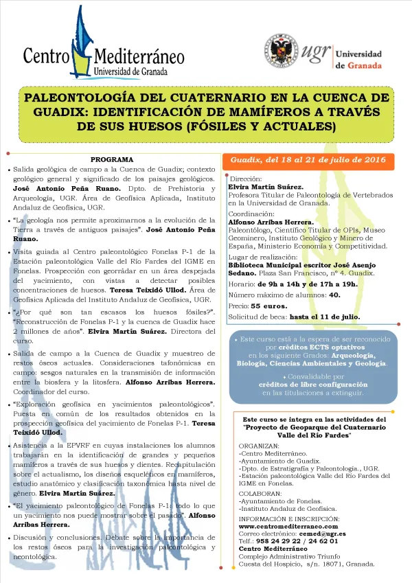 Paleontología del cuaternario en la Cuenca de Guadix: Identificación de mamíferos a través de sus huesos (fósiles y actuales). 