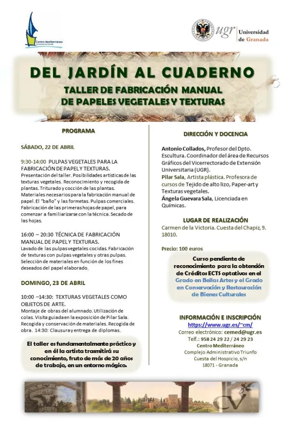 Curso: “Del jardín al cuaderno”. Taller de fabricación manual de papeles vegetales y texturas