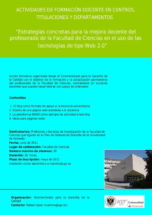 Estrategias concretas para la mejora docente del profesorado de la Facultad de Ciencias en el uso de las tecnologías de tipo Web 2.0