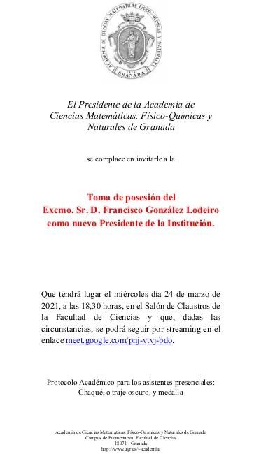 Toma de posesión del nuevo presidente de la Academia de Ciencias