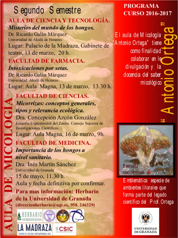 Programa del segundo semestre del Aula de Micología Antonio Ortega 