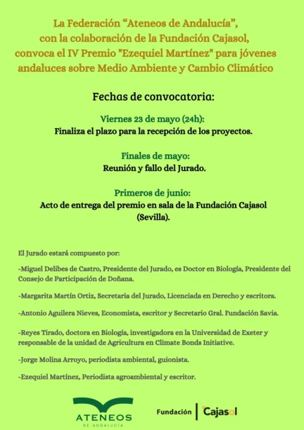 Premio para jóvenes investigadores andaluces sobre Medio Ambiente y Cambio Climático