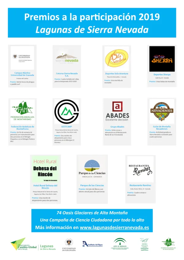Premios a la participación. Campaña de Ciencia Ciudadana Lagunas de Sierra Nevada