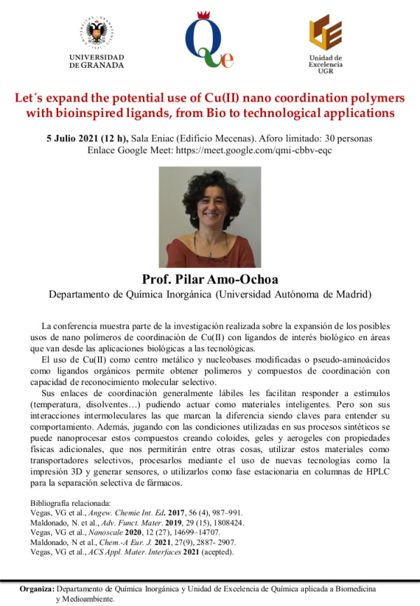 Conferencia: Let´s expand the potential use of Cu(II) nano coordination polymers with bioinspired ligands, from Bio to technological applications.