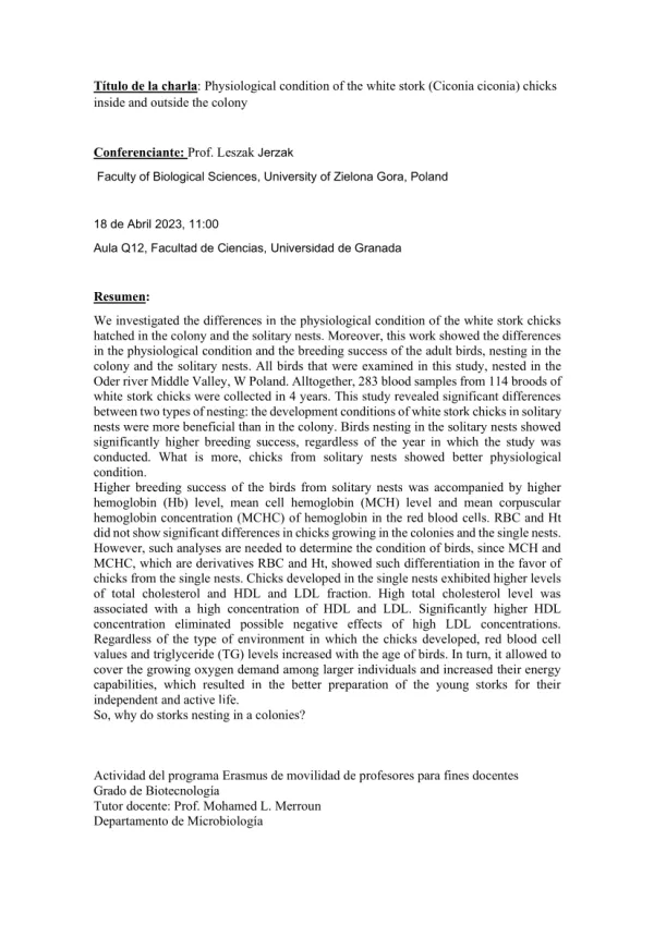 Physiological condition of the white stork (Ciconia ciconia) chicks inside and outside the colony