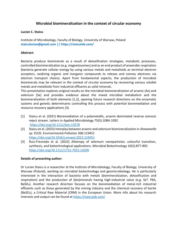 Microbial biomineralization in the context of circular economy