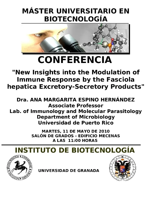 Conferencia "New Insights into the Modulation of Immune Response by the Fasciola hepatica Excretory-Secretory Products"