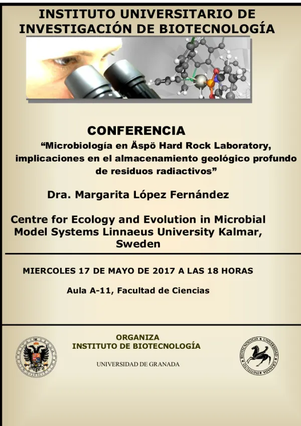 Conferencia "Microbiología en Äspö Hard Rock Laboratory, implicaciones en el almacenamiento geológico profundo de residuos radiactivos"