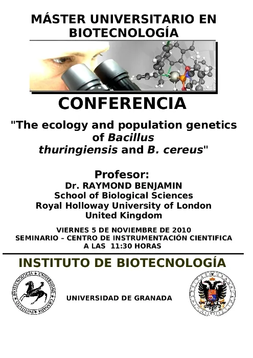 CONFERENCIA  "The ecology and population genetics of Bacillus thuringiensis and B. cereus"