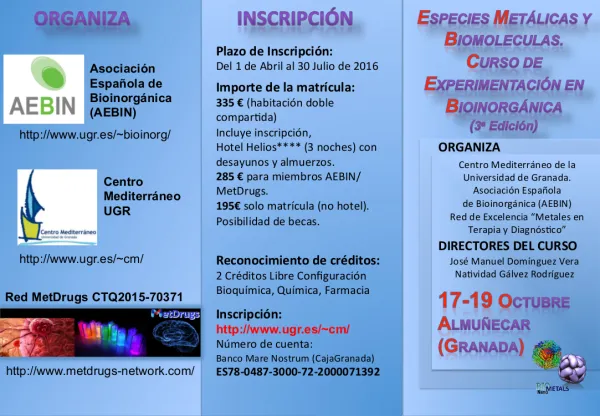 Especies metálicas y biomoléculas. Curso de experimentación en bioinorgánica 