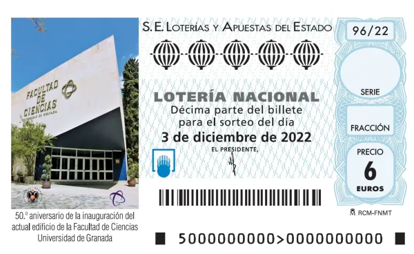 Lotería Nacional dedica un décimo a la Facultad de Ciencias de la Universidad de Granada por el 50 aniversario de su actual edificio