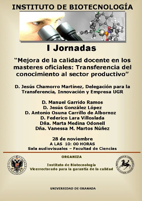 I Jornadas “Mejora de la calidad docente en los  masteres oficiales: Transferencia del  conocimiento al sector productivo”