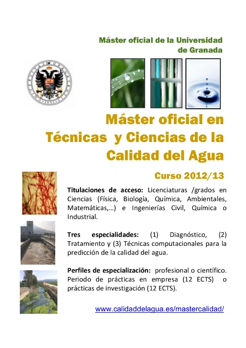 Máster oficial en Técnicas y Ciencias de la Calidad del Agua Curso 2012/13