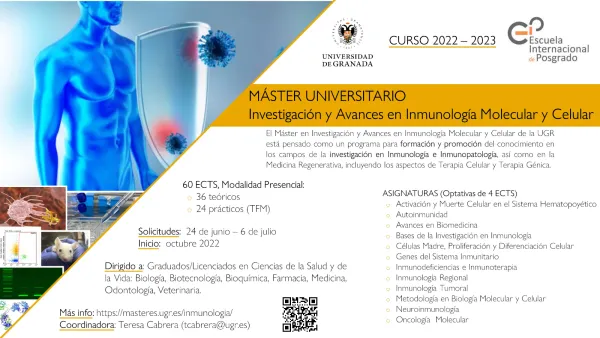 Máster Universitario en Investigación y Avances en Inmunología Molecular y Celular 2022/2023