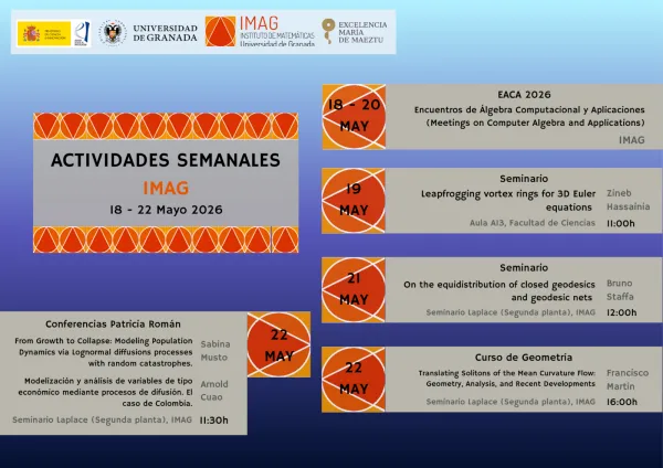 Agenda de actividades académicas del IMAG – Semana del 18 al 22 de mayo de 2026