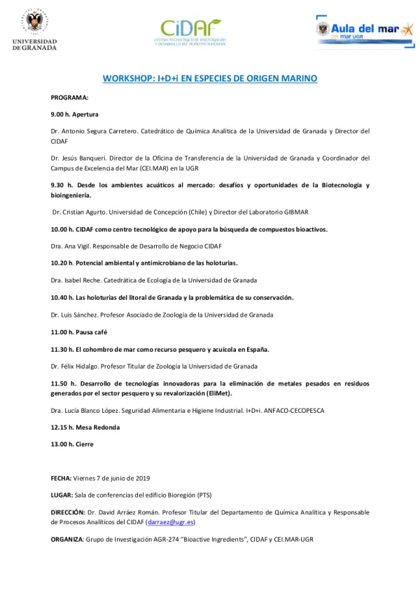 Workshop I+D+i en especies de origen marino